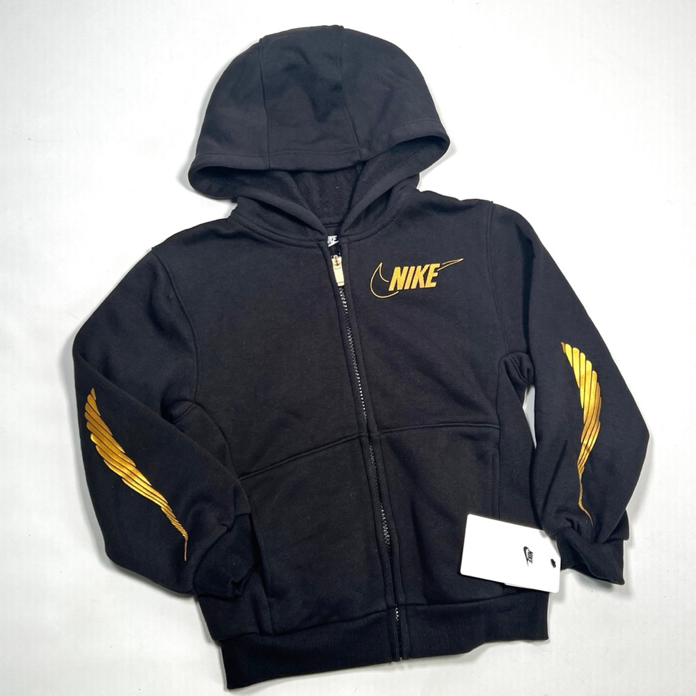NWT Nike Girls Hoodie Jacket Black Gold Wing Full Zip Hoodie Size 6 Wings
